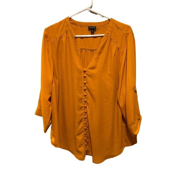 Torrid Mustard Yellow Shirt size 2 pullover dressy blouse business casual button - Picture 1 of 5